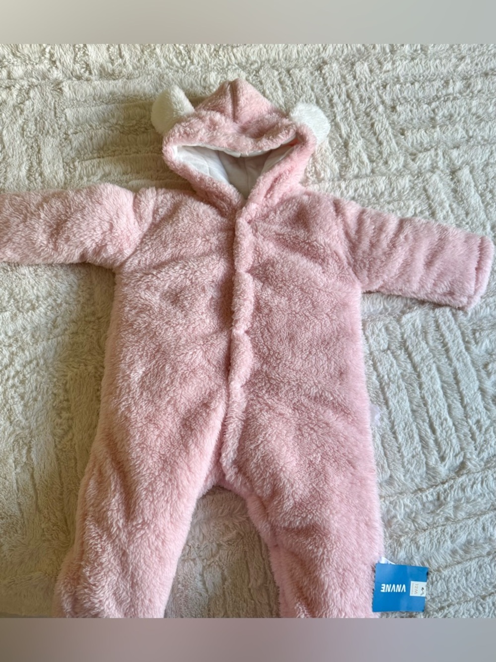Soft Pink Baby Teddy Hooded Baby One-Piece size 9-12 months- VNVNE